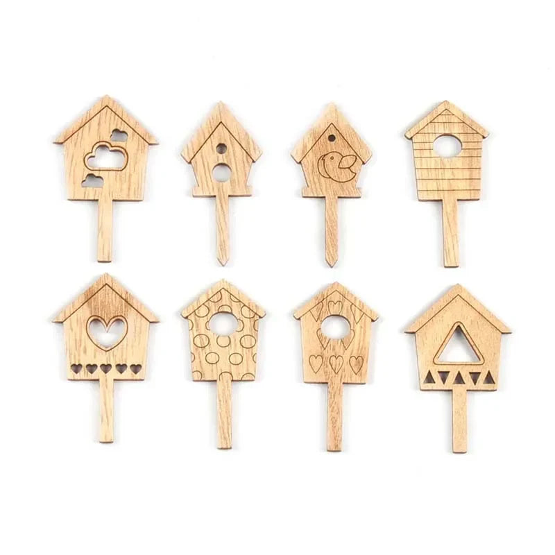 Natural House Pattern Wooden Flowerpot Insert Ornaments 3x5cm Wooden Flowerpot Ornament Qme