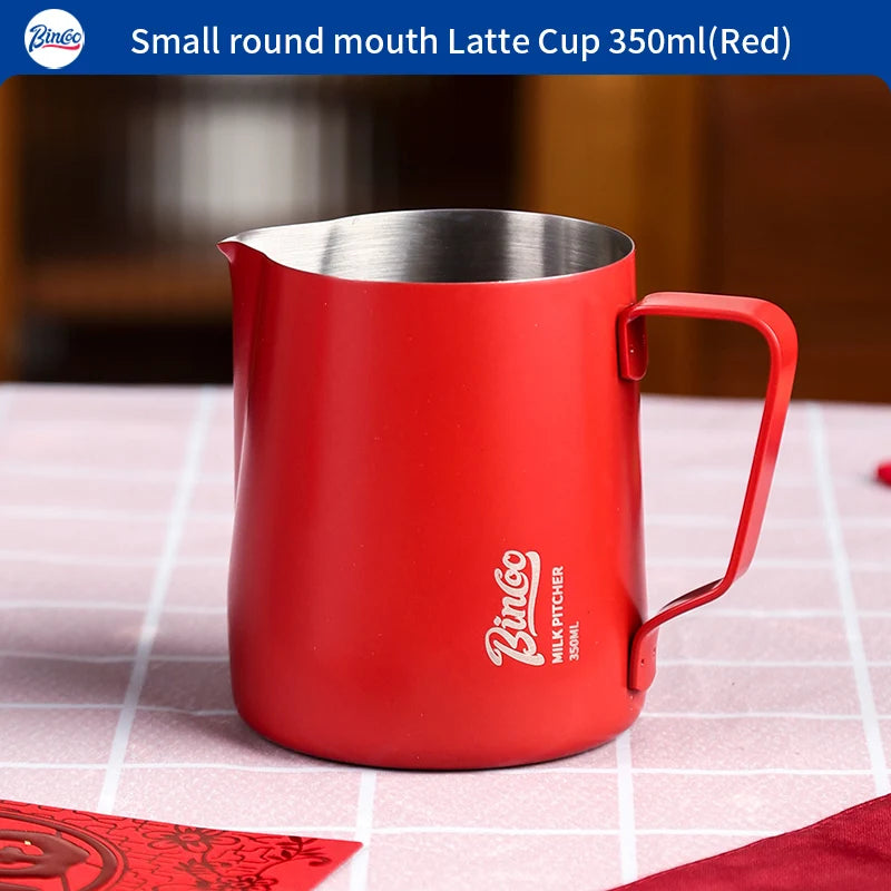 Bincoo Pointed Spout Milk Frothing Pitcher 350ml/600ml Latte Art Milk Frothing Pitcher Qst Red 350ml