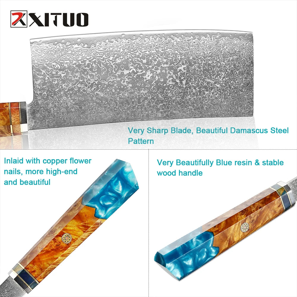 XITUO 7" Damascus Steel Chinese Cleaver Knife – Hand-Forged Damascus Cleaver Knife Qst