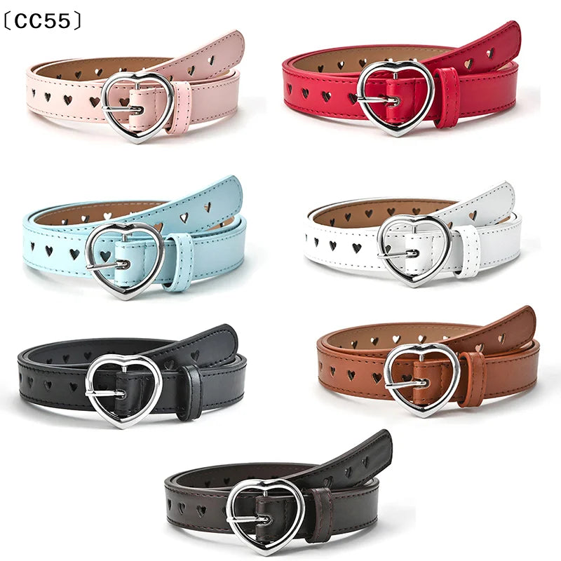 Skeleton Love Buckle Belt – Slim PU Leather Fashion Belt Fashion Belt Qst