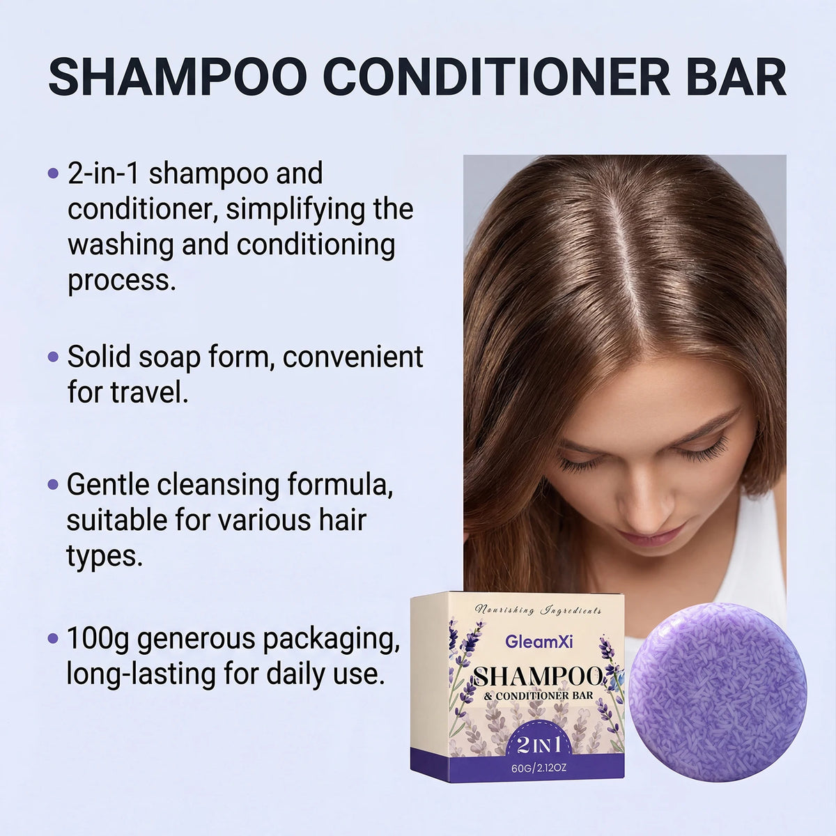 Gleamxi Lavender Shampoo Soap Bar – Oil Control & Dandruff Shampoo Bar Qst