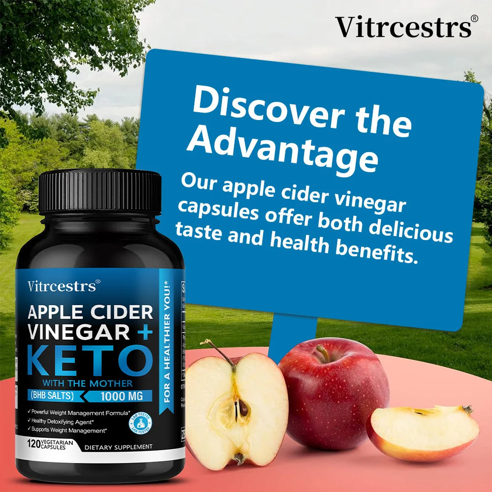 VITALXTRA Apple Cider Vinegar Keto Capsules | Non-GMO ACV Keto Supplement Qst
