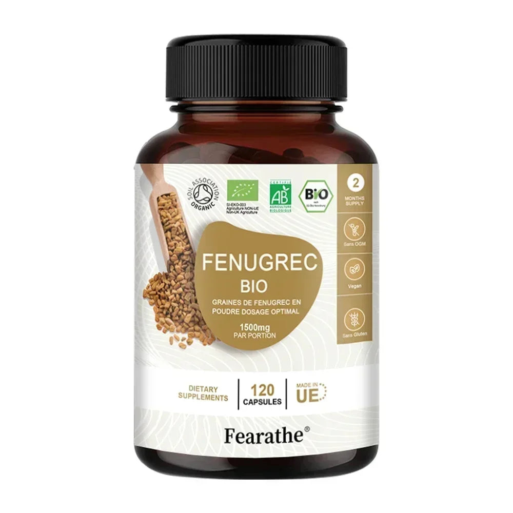 Organic Fenugreek 1500mg Capsules – Digestion & Weight Support Herbal Supplement Qst 120 count-1 bottle
