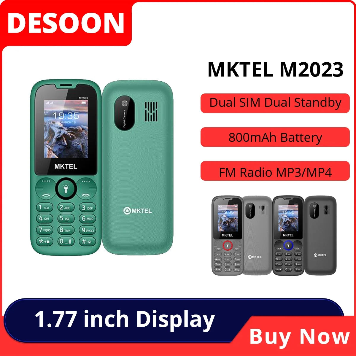 MKTEL M2023 Dual SIM Feature Phone – FM Radio, 800mAh Feature Phone Qme