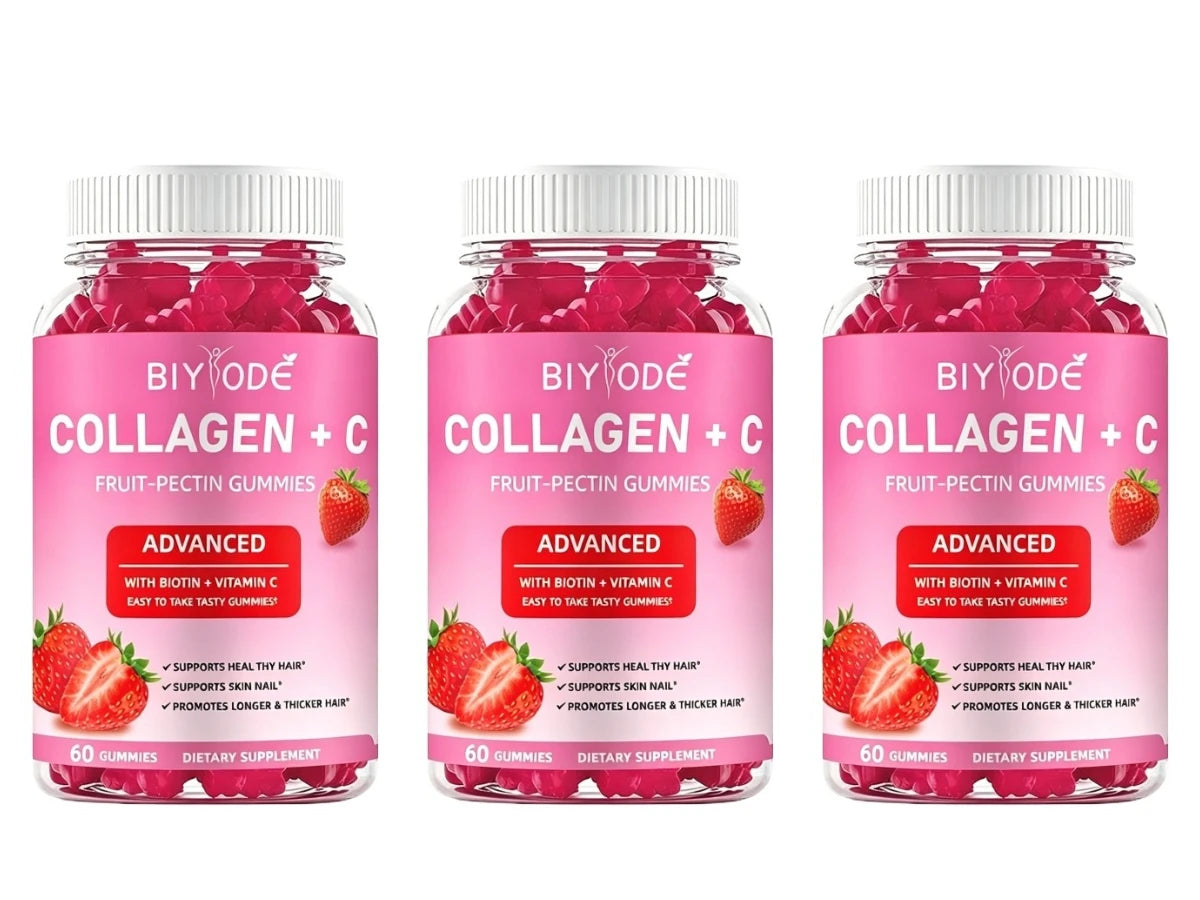 BIYODE Collagen + C Gummies with Vitamin C – 60ct | Hair Skin Nails Collagen Gummies Qst 180 Count(Pack of 3)