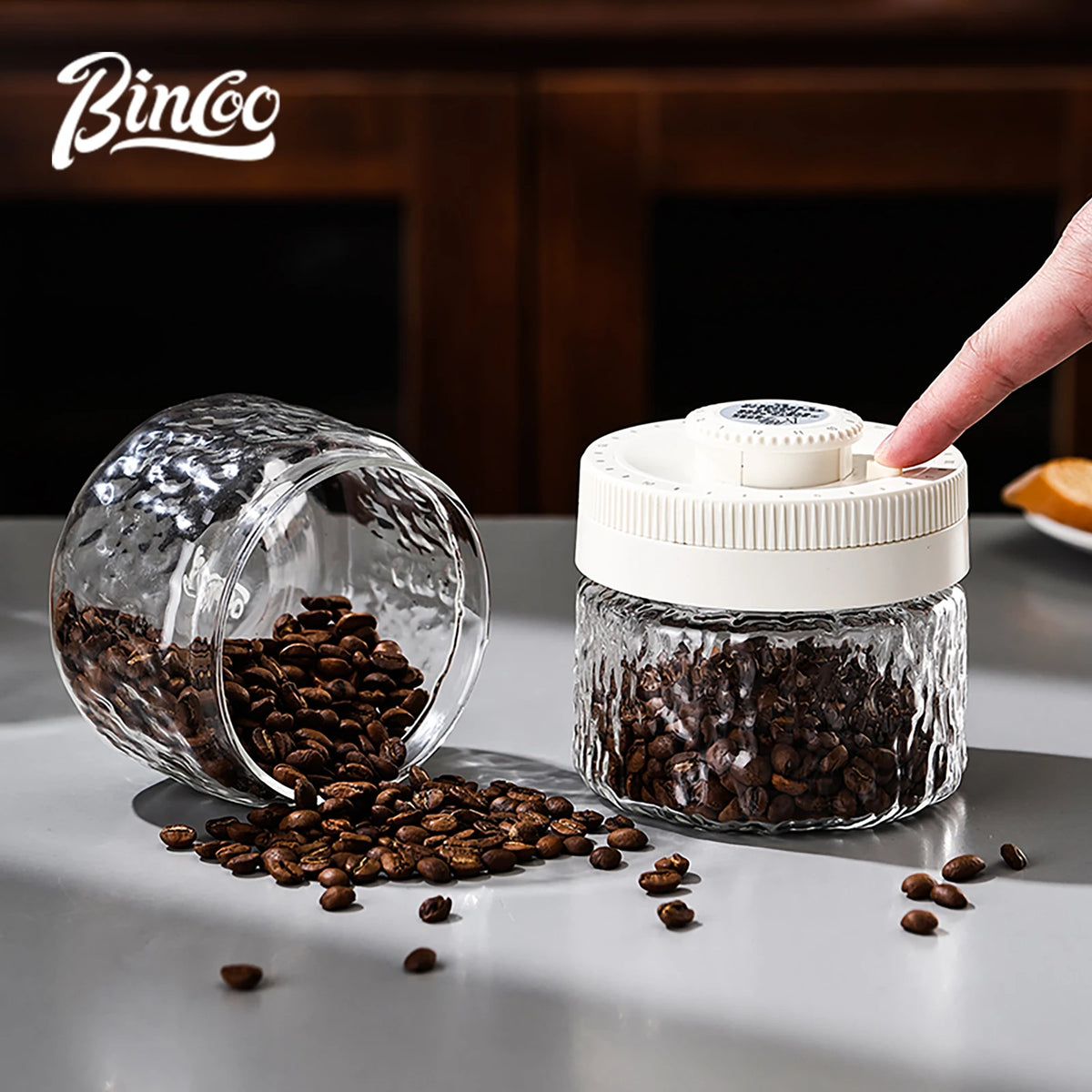 Bincoo 400ml Vacuum Coffee Canister – Airtight Glass Storage Jar Coffee Storage Canister Qst