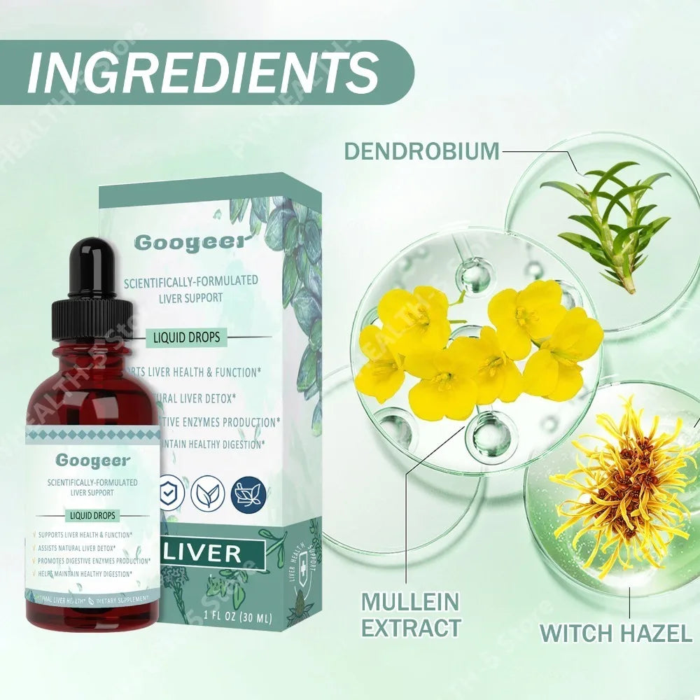Liver Support Liquid Drops 30ml – Dendrobium & Mullein Extract Herbal Liquid Supplement Qst