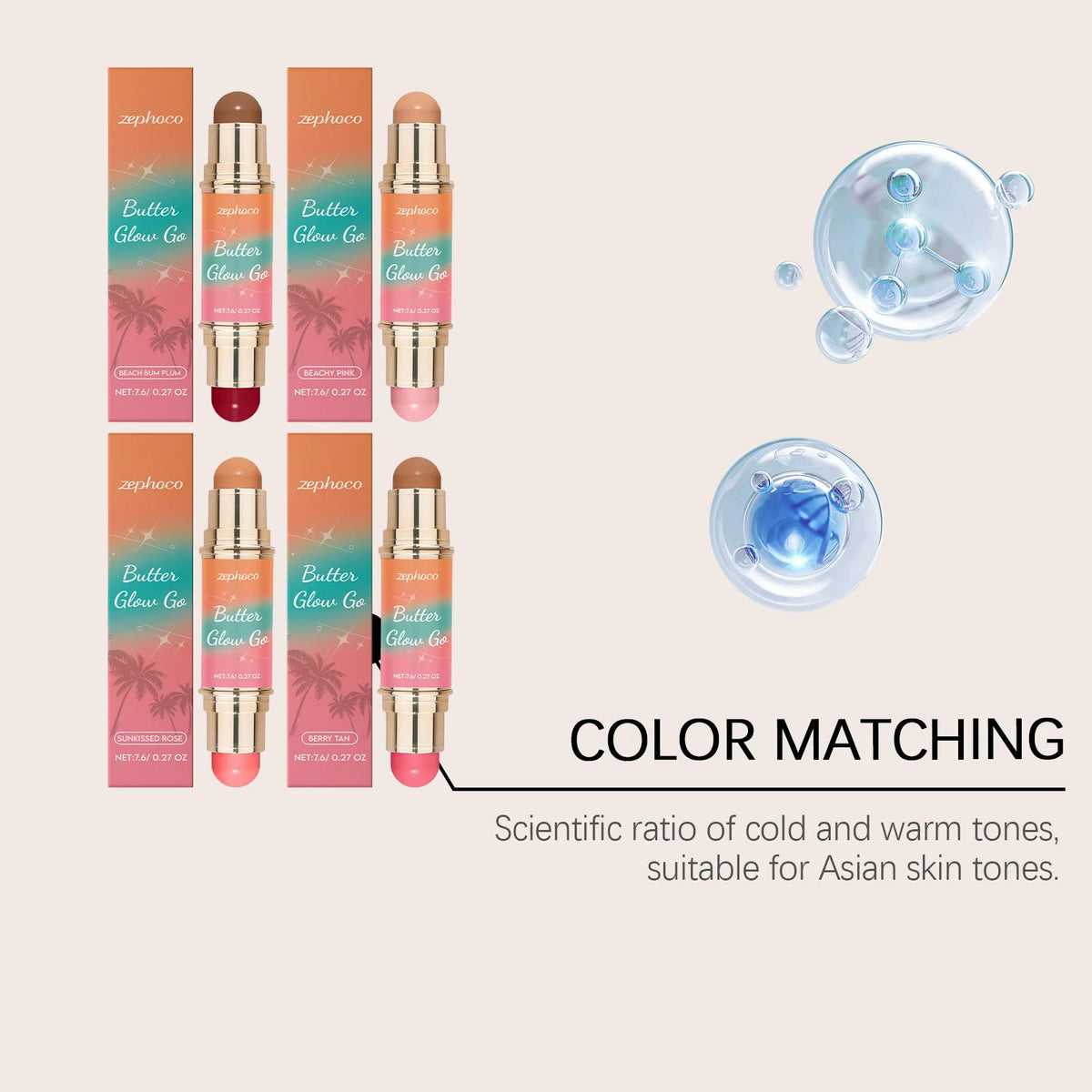 Zephoco Dual-Ended Contour & Blush Stick – Soft Matte Finish Contour Blush Stick Qst