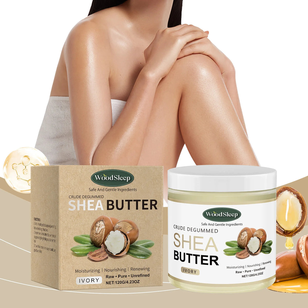 WOODSLEEP Shea Butter Body Cream – Deep Moisturizing 120g Body Butter Cream Qst
