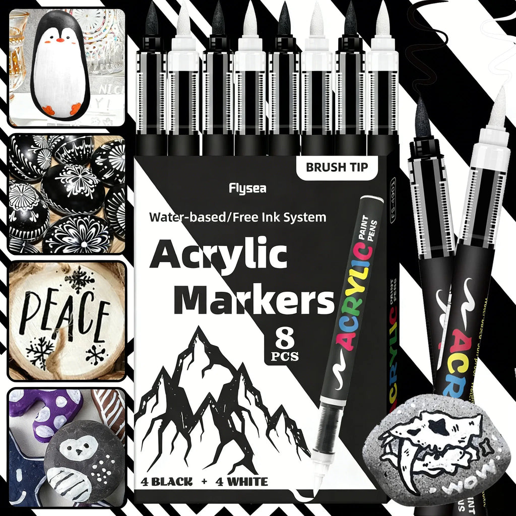 Acrylic Paint Markers Black & White Set | High Ink Capacity Acrylic Paint Markers Qme