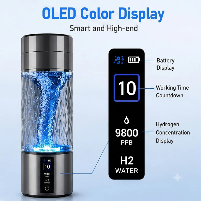 Portable Hydrogen Water Bottle 9800ppb SPE PEM OLED 210ML Hydrogen Water Bottle Qst