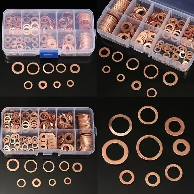 Copper Washer Kit M4–M14 | 100-Piece Seal Assortment Box Washer Assortment Kit Qme