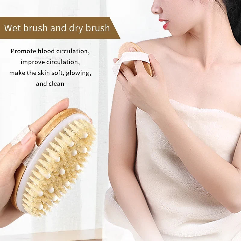 Natural Bristle Dry Body Brush – Exfoliating & Massage Tool Dry Body Brush Qme