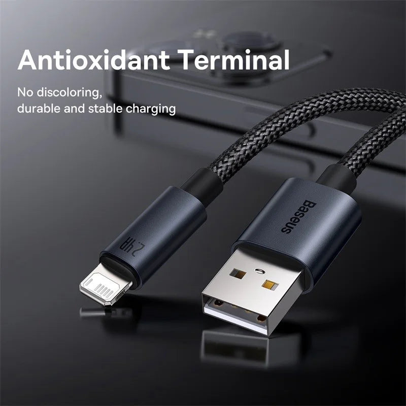 Baseus 2.4A Fast Charge USB Cable for iPhone – Nylon Braid USB Charging Cable Qst