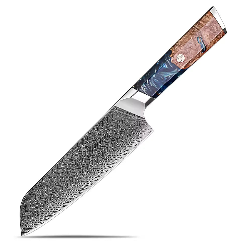 XITUO Damascus Steel Knife Set 1-6PCS – Blue Resin Handle Damascus Knife Set Qst Santoku Knife