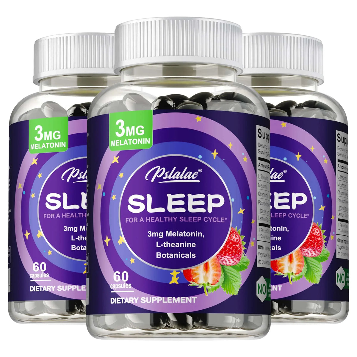 Pslalae Melatonin & L-Theanine Sleep Supplements | 3mg Sleep Supplement Qst 60 Capsule-3bottles