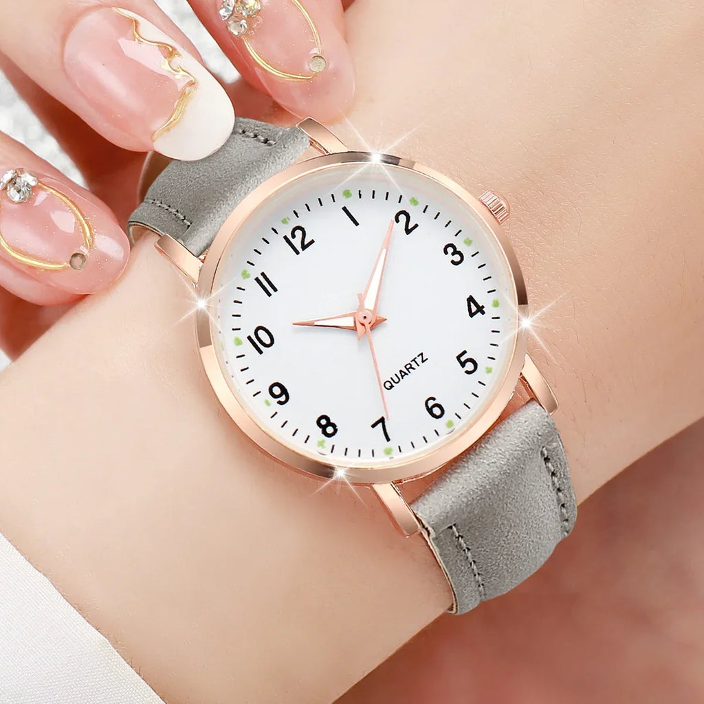 Women's Arabic Dial Quartz Watch & Leather Bracelet Set Quartz Watch Set Qme