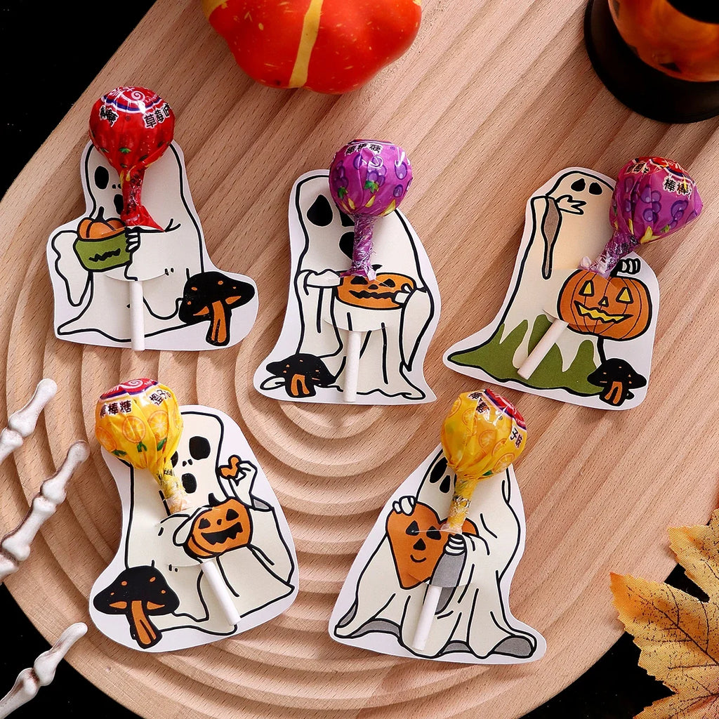 Halloween Lollipop Cards 30-Pack – 5 Ghost Designs for Kids Halloween Party Favors Qme