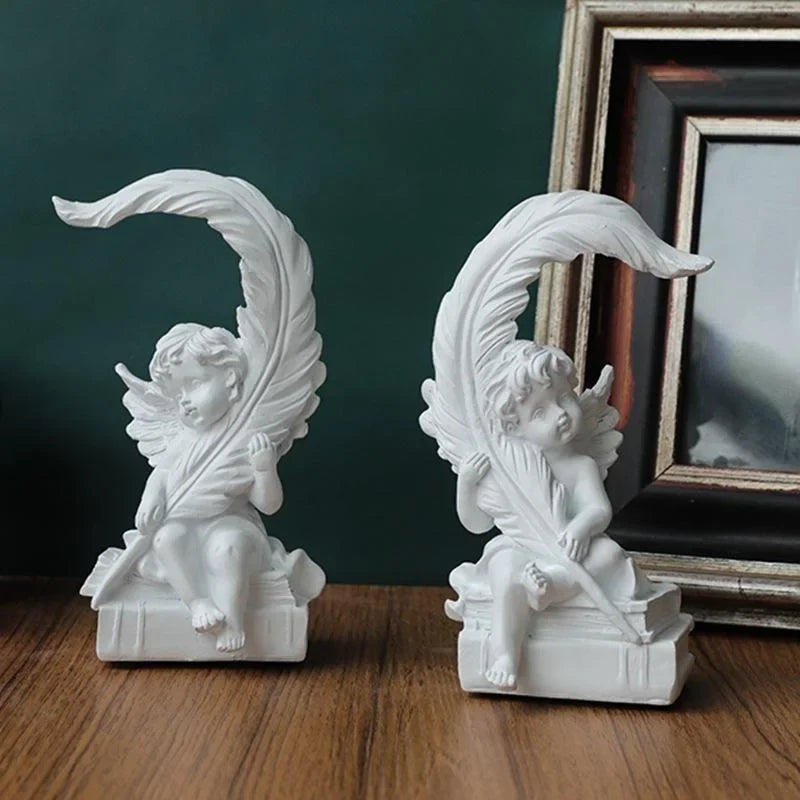 Feather Angel Cupid Desktop Ornament | Clay Home Décor Decorative Figurine Qme