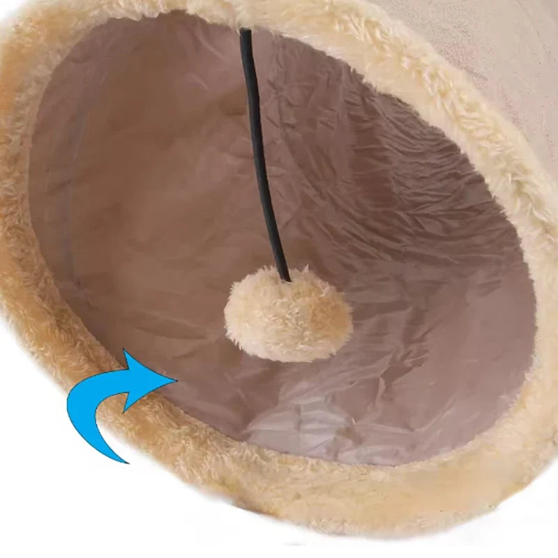 Foldable Cat Tunnel Toy – Soft Suede Plush Play Channel Cat Tunnel Toy Qme