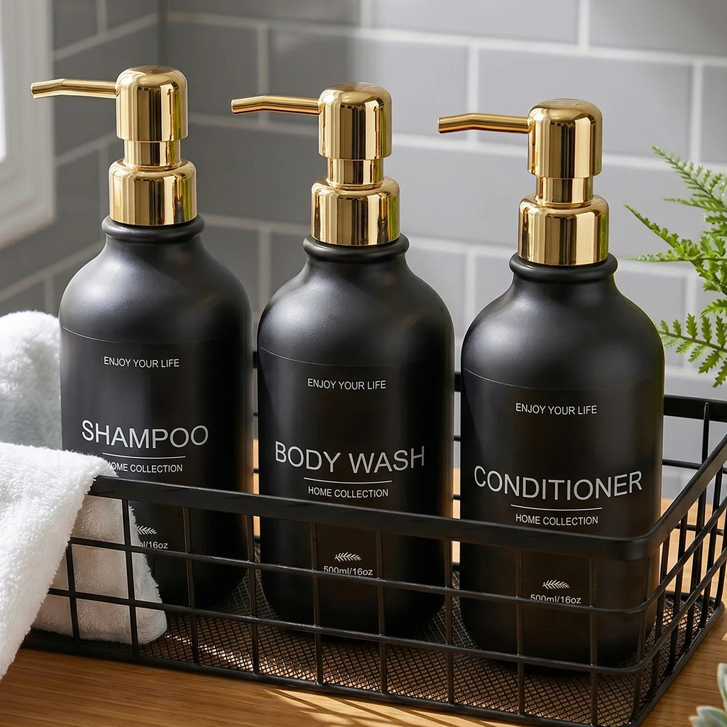 Matte Black Shower Dispenser Bottles – Shampoo & Body Wash Pump Shower Dispenser Bottles Qme