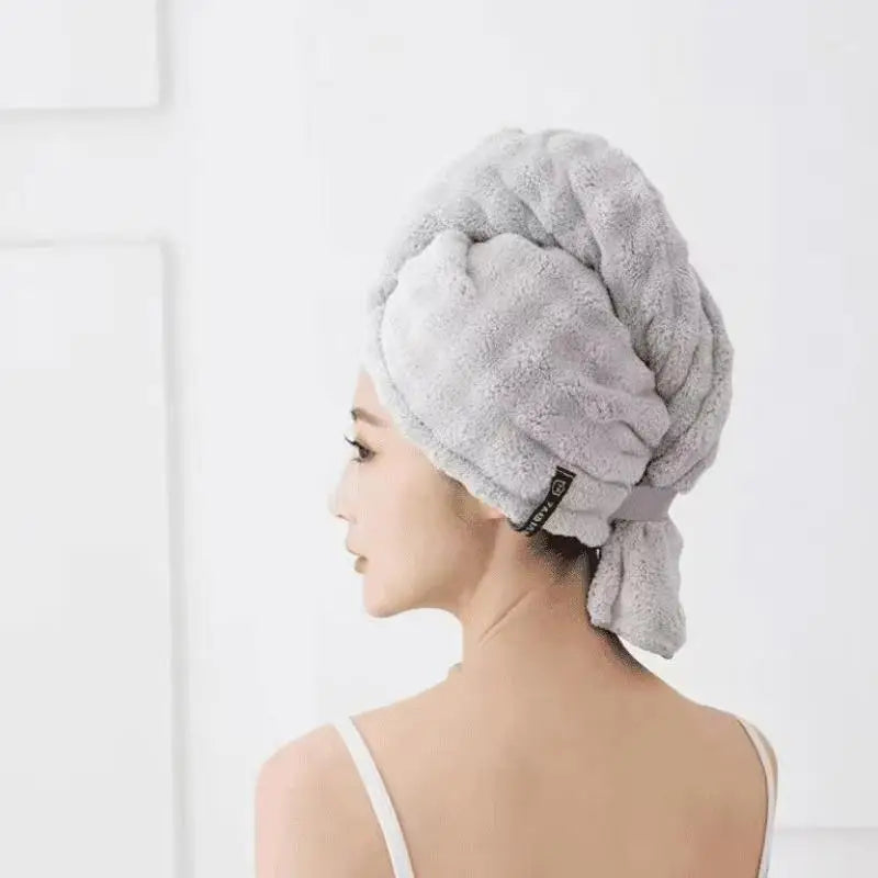 Super Absorbent Quick-Dry Hair Cap – Thickened Towel Wrap Hair Drying Cap Qst Gray