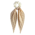 Handmade Pleated Chiffon Scrunchie Long Ribbon Elastic Hair Tie Chiffon Hair Scrunchie Qme Beige 5Pcs