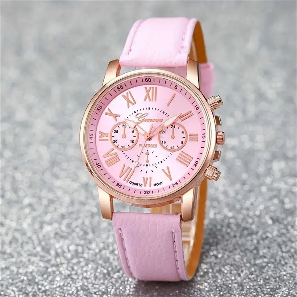 Women's Pink Suede Quartz Watch – Floral Bezel Snowflake Dial Women's Fashion Watch Qme