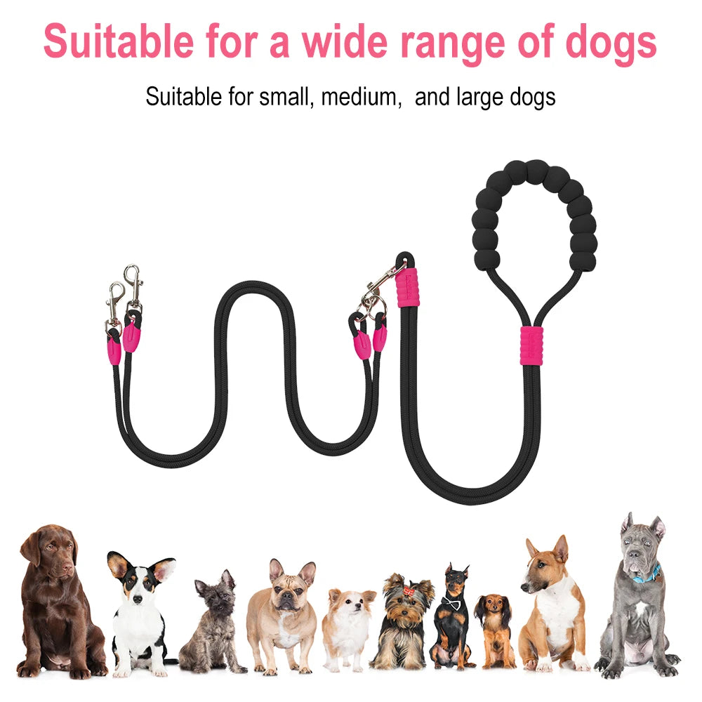 Reflective Nylon Dog Leash – Dual Handle & 360° Hook Dog Leash Qst