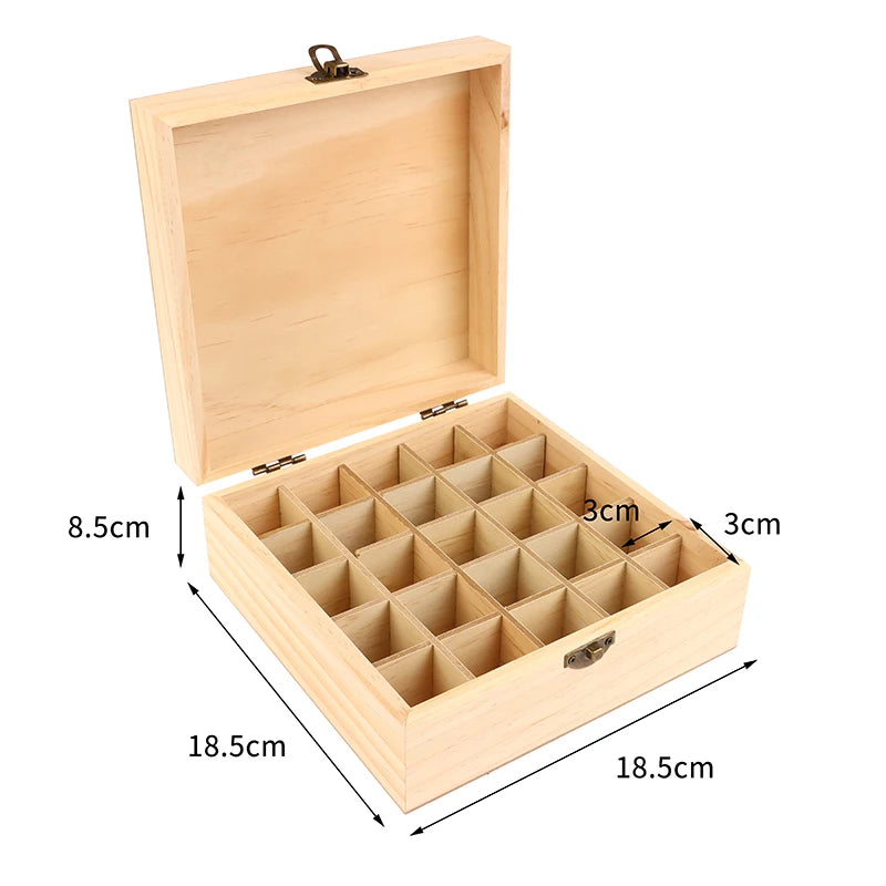 Wooden Essential Oil Box – 12 or 25 Slot Aromatherapy Organizer Essential Oil Organizer Qst 25 slots