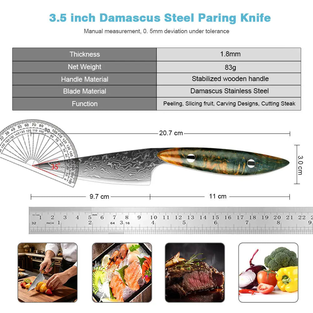 XITUO 3.5" Damascus Steel Paring Knife – Wood Handle Damascus Paring Knife Qst