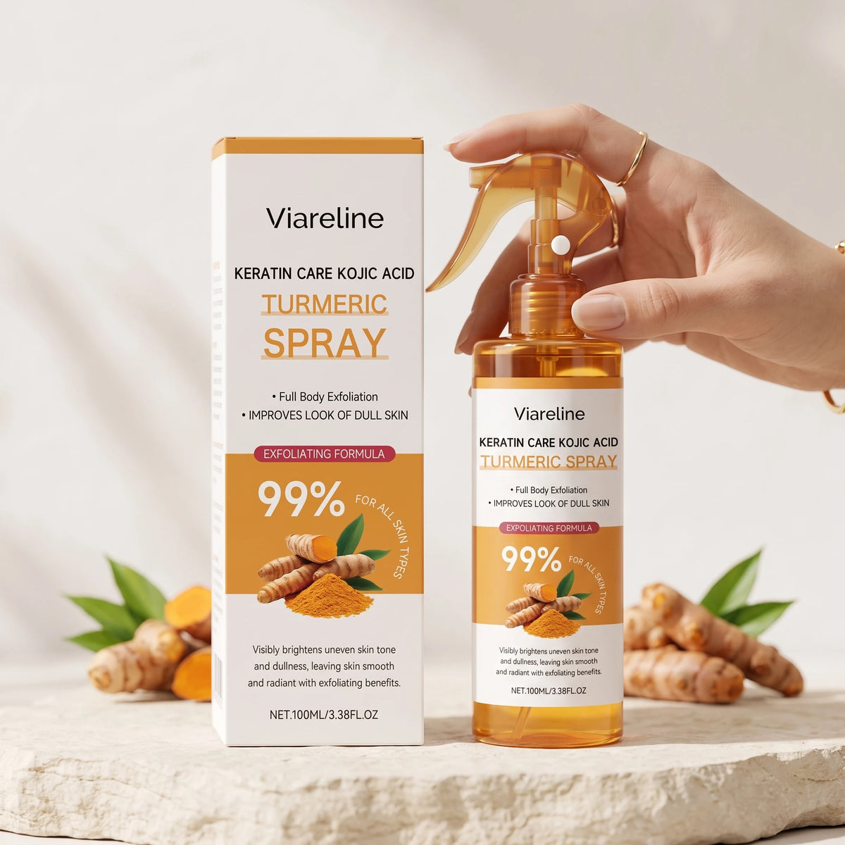 VIARELINE Turmeric Body Exfoliating Spray 100ml – Glowing Skin Body Exfoliating Spray Qst