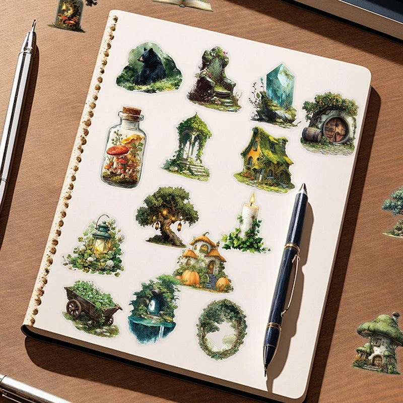 Forest Green Transparent Decorative Stickers – 50pcs Waterproof PET Decorative Sticker Set Qme Default Title