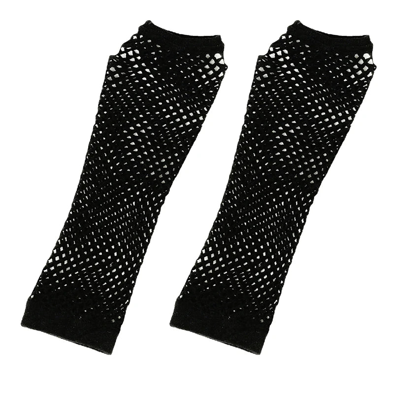 Women's Long Fishnet Fingerless Gloves – Punk Rock Arm Warmers Fishnet Arm Warmers Qst Black