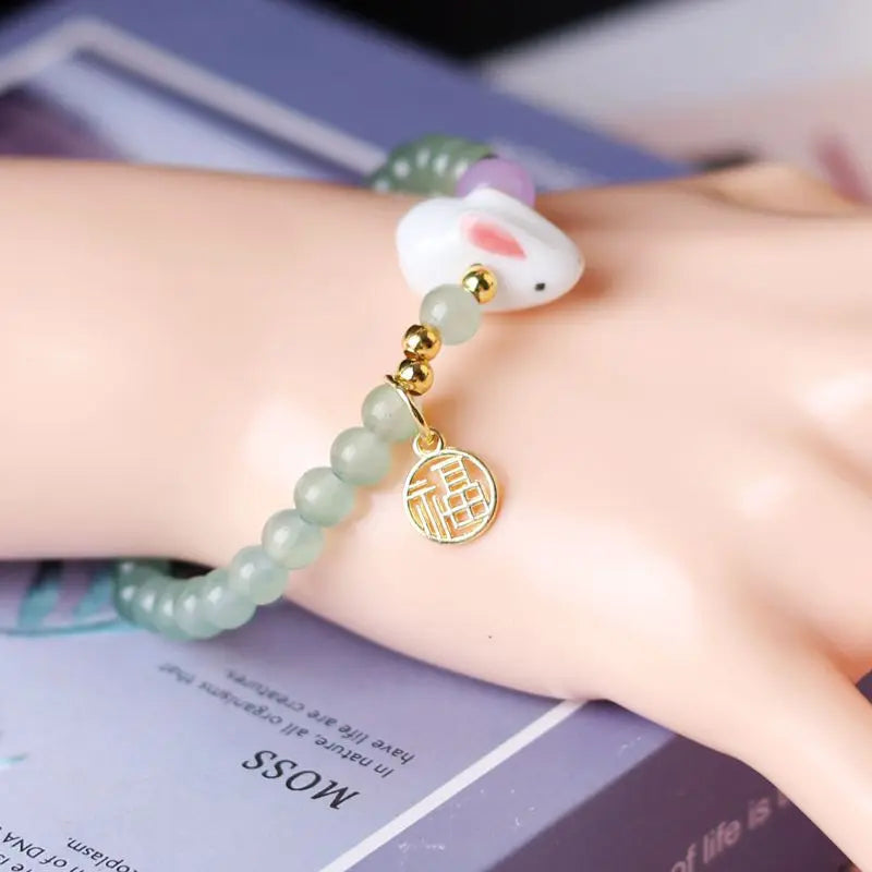 Rabbit Ceramic Crystal DIY Bracelet – Lucky Charm Jewelry Charm Bracelet Qme