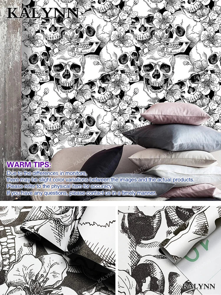 Sugar Skull Floral Peel & Stick Wallpaper – Black & White Peel & Stick Wallpaper Qme Sugar Skull Floral 6mx45cm