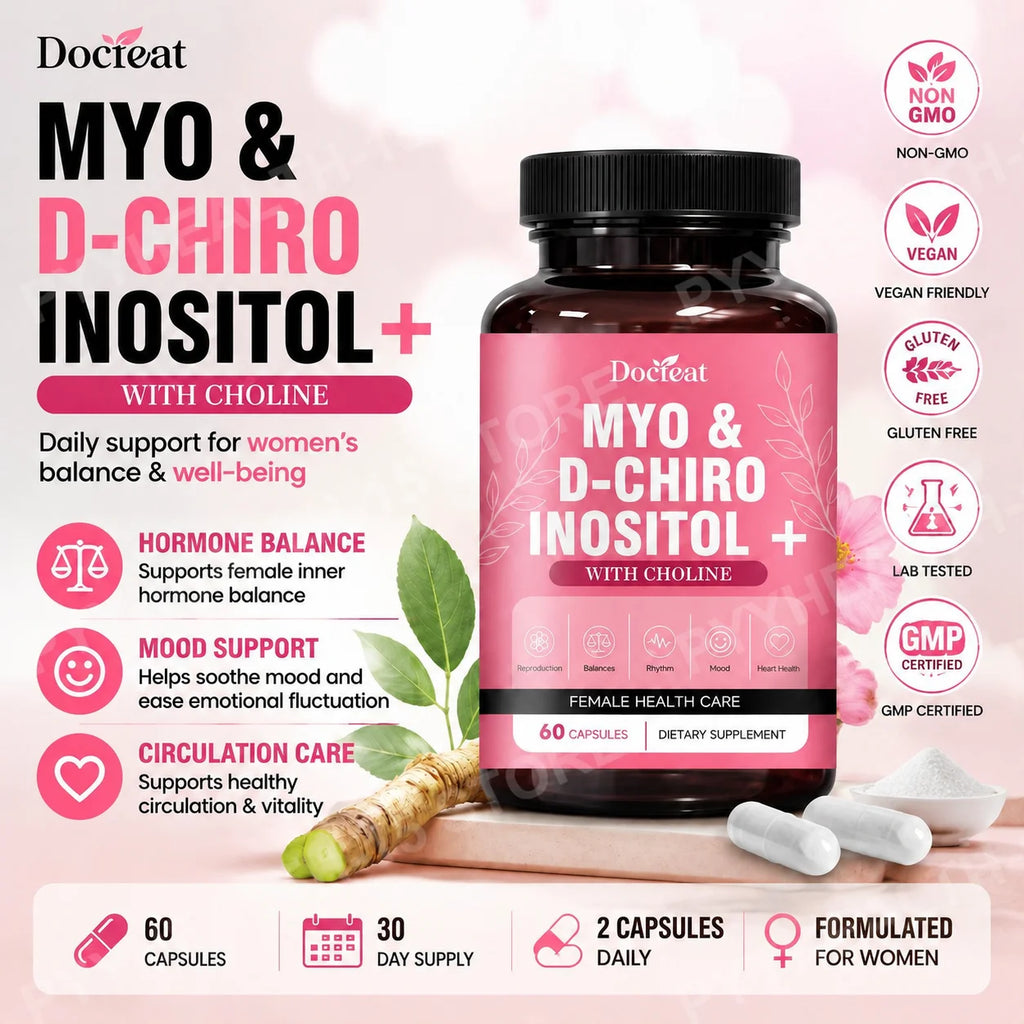 Myo-Inositol & D-Chiro Inositol + Choline Capsules – 60ct Inositol Supplement Qst
