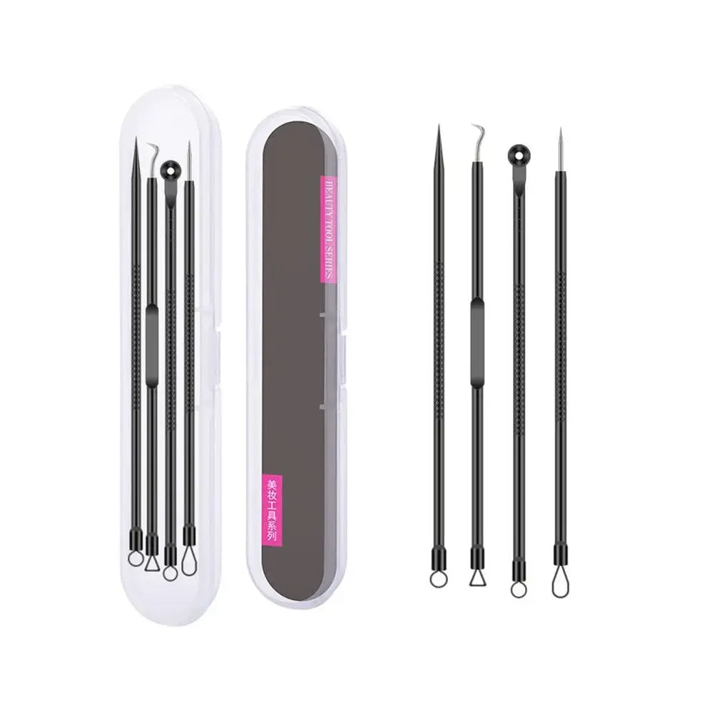 4-Piece Blackhead Remover Tool Set – Curved Tweezers & Needle Blackhead Remover Set Qme B