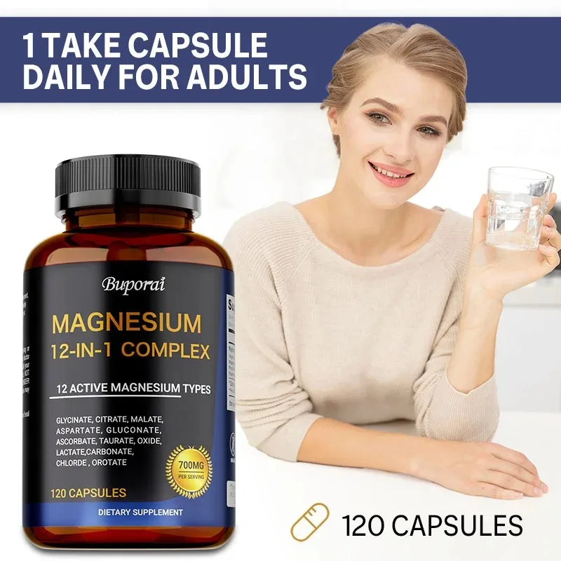Magnesium Complex Capsules – 12 Forms for Bone & Muscle Mineral Supplement Qst
