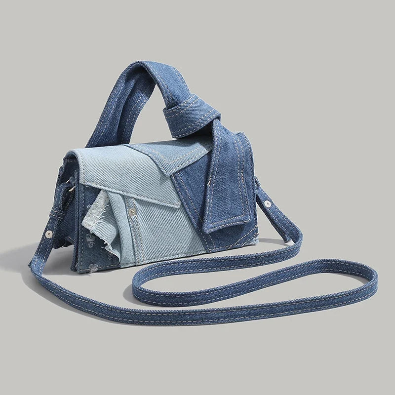 Boho Chic Denim Mini Square Bag – Women's Minimalist Handbag Mini Square Handbag Qme