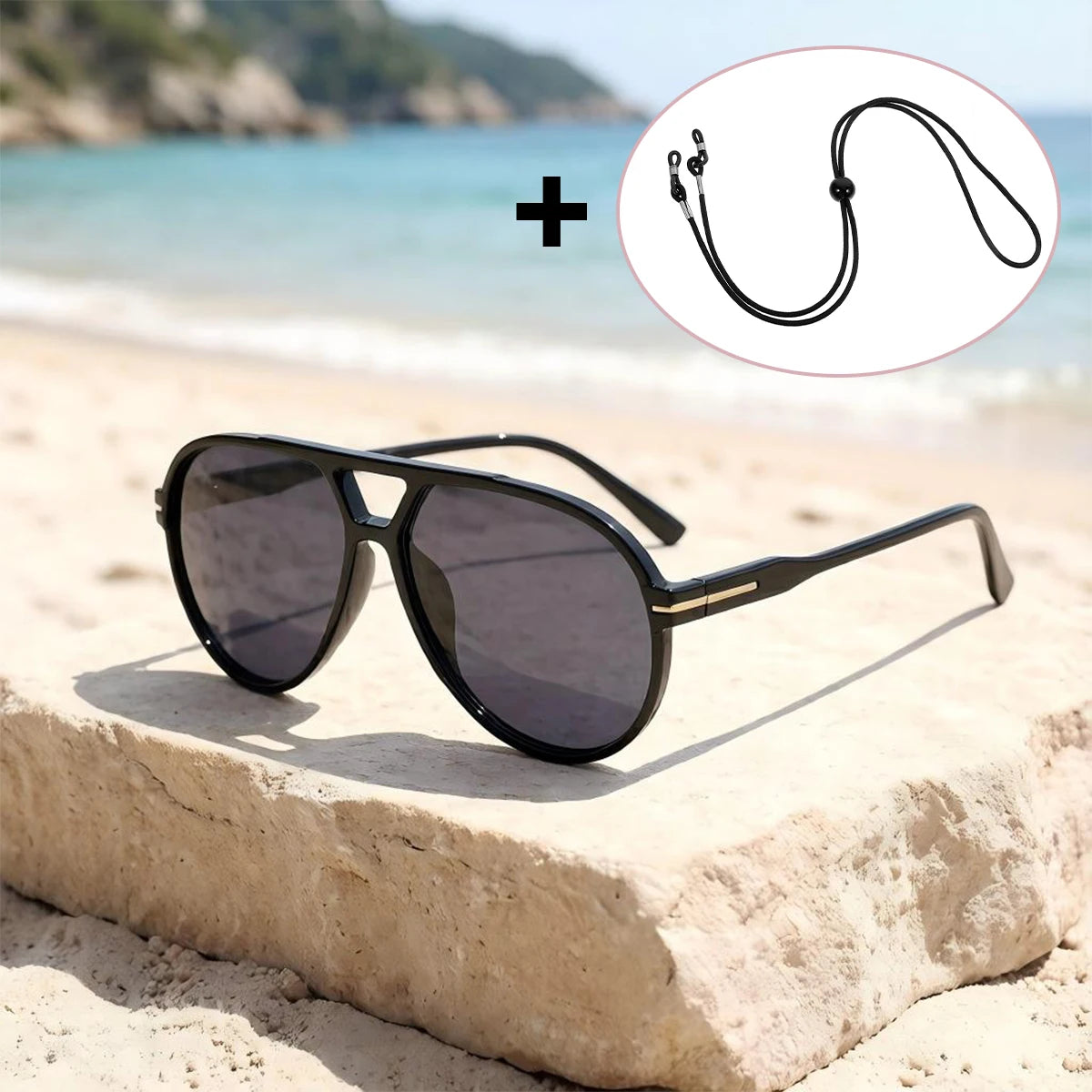 VOPHA S16 Retro UV400 Sunglasses with Strap – Unisex Fashion Sunglasses Qst Black gray