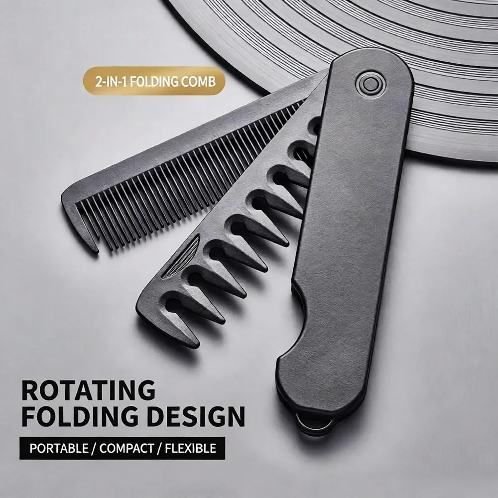 Portable Folding Pocket Comb – 2-in-1 Wide & Fine Tooth Folding Hair Comb Qme