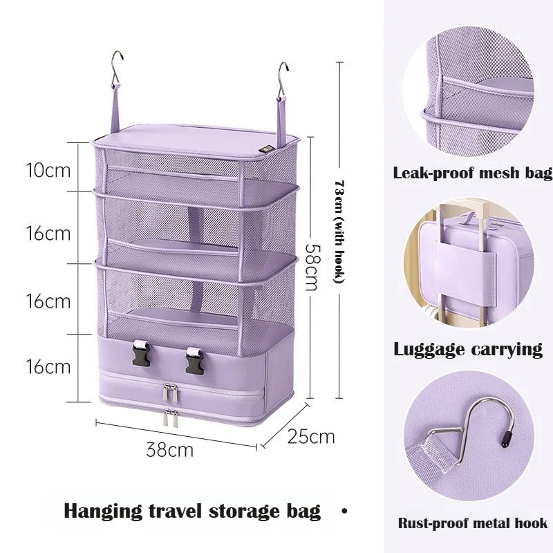 Portable Travel Hanging Organizer | Multilayer Clothes Storage Travel Hanging Organizer Qme Purple 1Pc