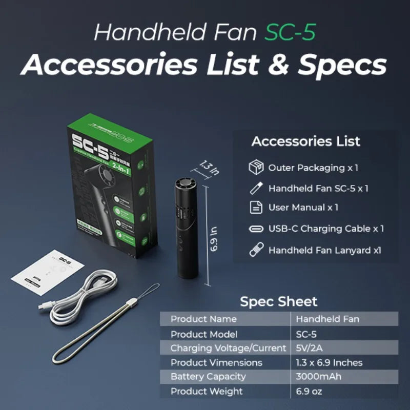 Metal Folding Handheld Fan with LED Flashlight – USB Rechargeable Handheld Fan Flashlight Qme