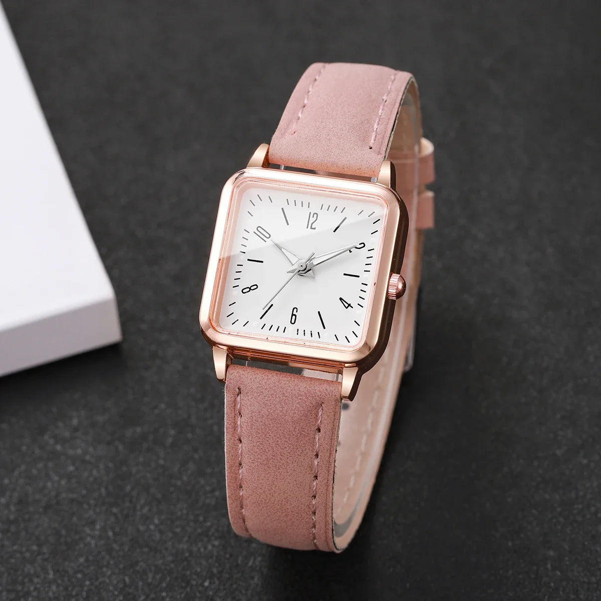 Rose Gold Square Women's Digital Watch – Pink Leather Strap Women's Digital Watch Qme