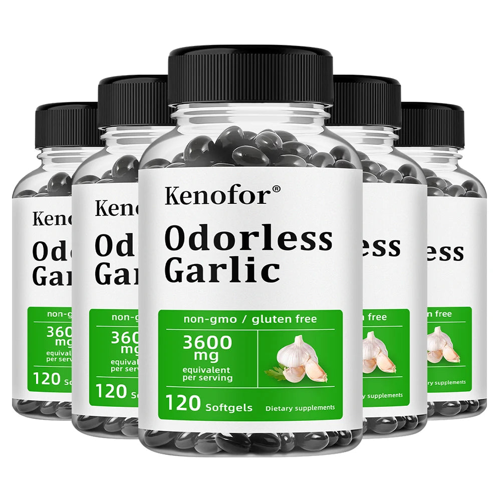 Odorless Garlic Capsules 3600mg – Antioxidant & Immune Support Herbal Supplement Qst 120 count-5 bottle