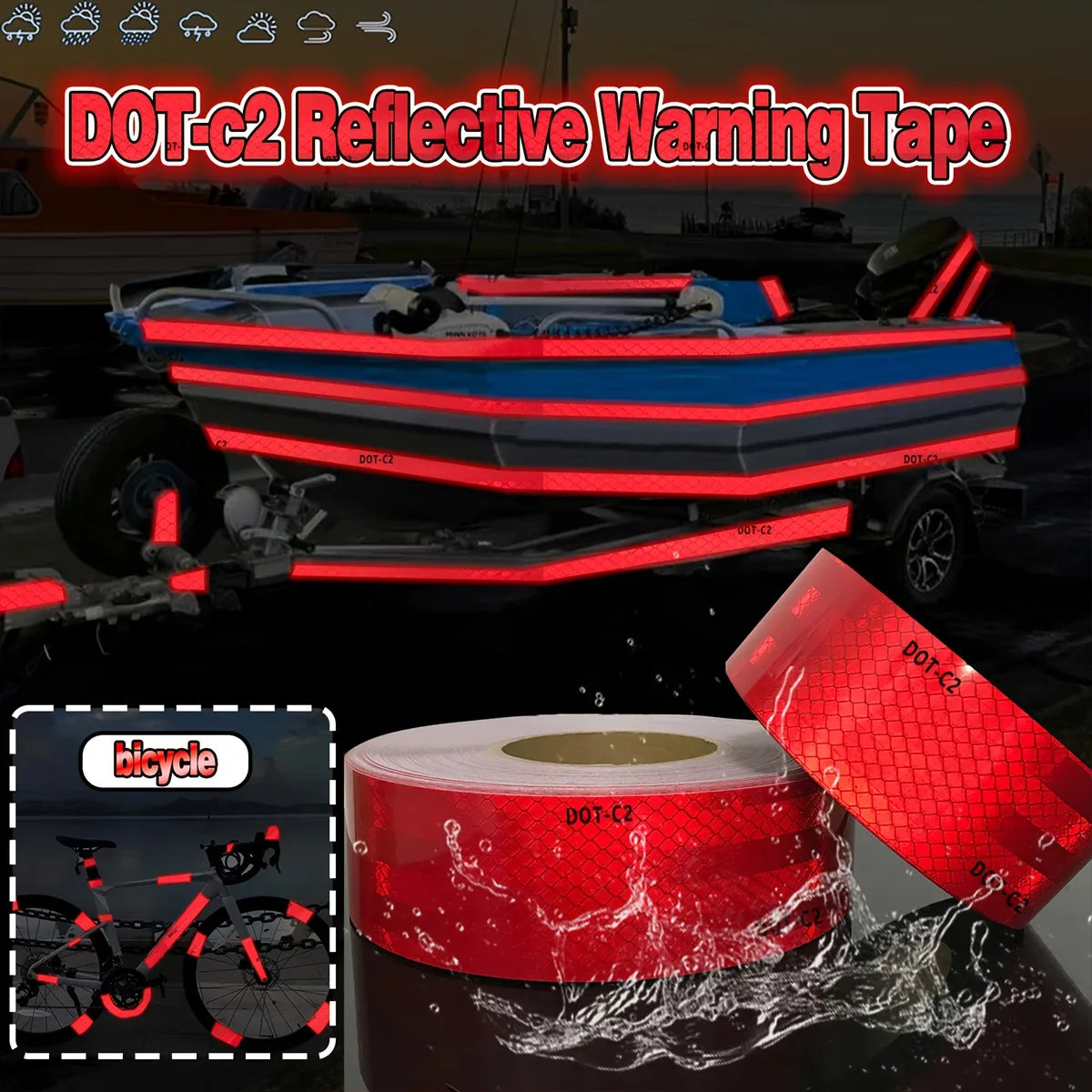 Red DOT-C2 Reflective Tape – Waterproof Vehicle Safety Strip Reflective Safety Tape Qme