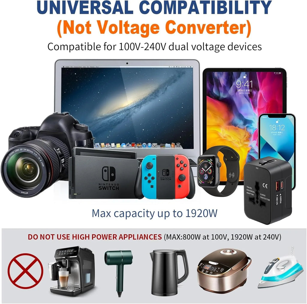 Universal Travel Adapter USB-C USB-A | EU UK US AU Plug Travel Power Adapter Qme