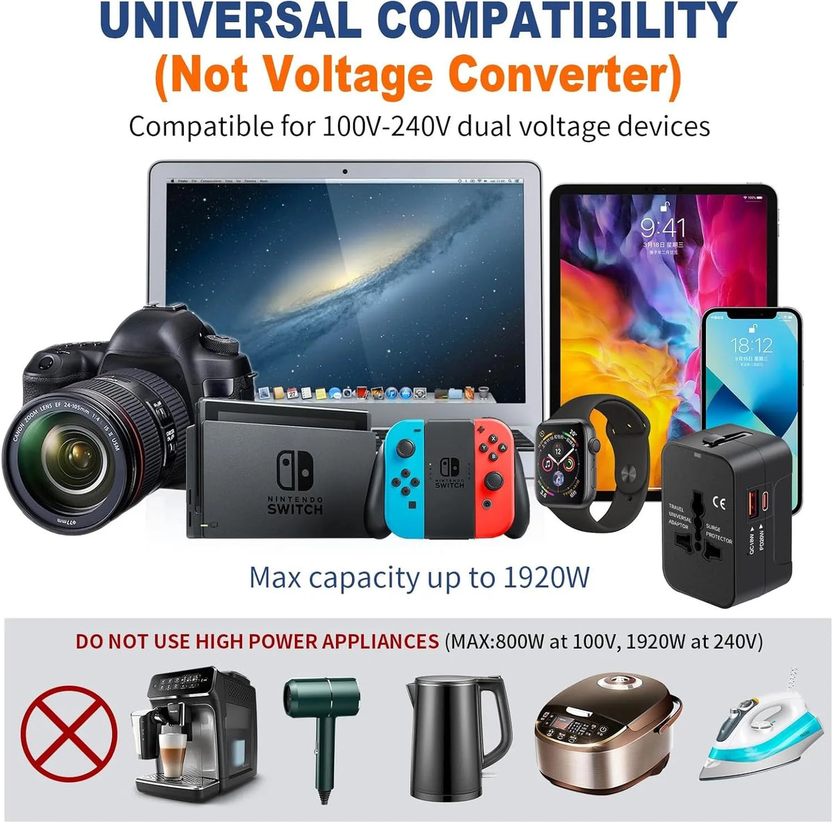Universal Travel Adapter USB-C USB-A | EU UK US AU Plug Travel Power Adapter Qme