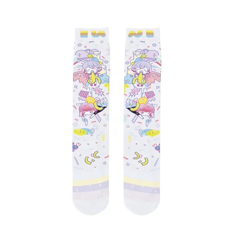 Women's Anime Cartoon Print Mid-Tube Stockings – 6 Colors Printed Calf Stockings Qme style6 One Size